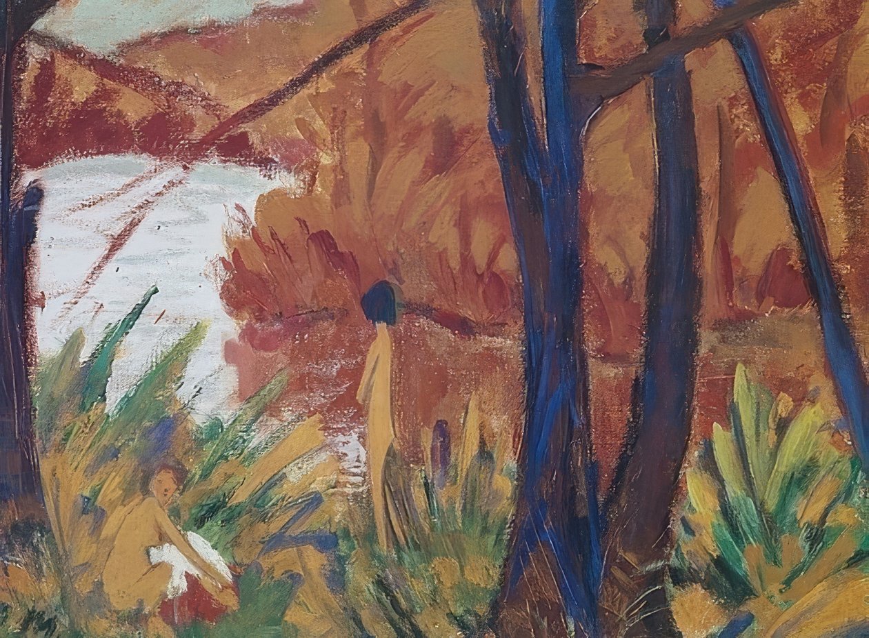İki dosya ile orman gölü. 1915 by Otto Mueller