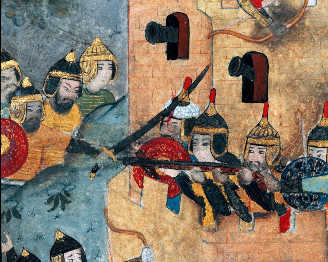 Murad'ın (1546-1595) Osmanlı ordusu (solda) ile güçlü bir Ayrıntı tartarının savunucuları arasındaki savaş sahnesi. Kodeks minyatür R-1296. 16. yüzyıl Topkapı Sarayı Müzesi Kütüphane İstanbul by Ottoman School