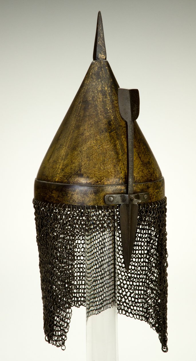 Miğfer, belki 16. yüzyıl, 19. yüzyılda modifiye edilmiş (yaldızlı paslı demir) by Ottoman School