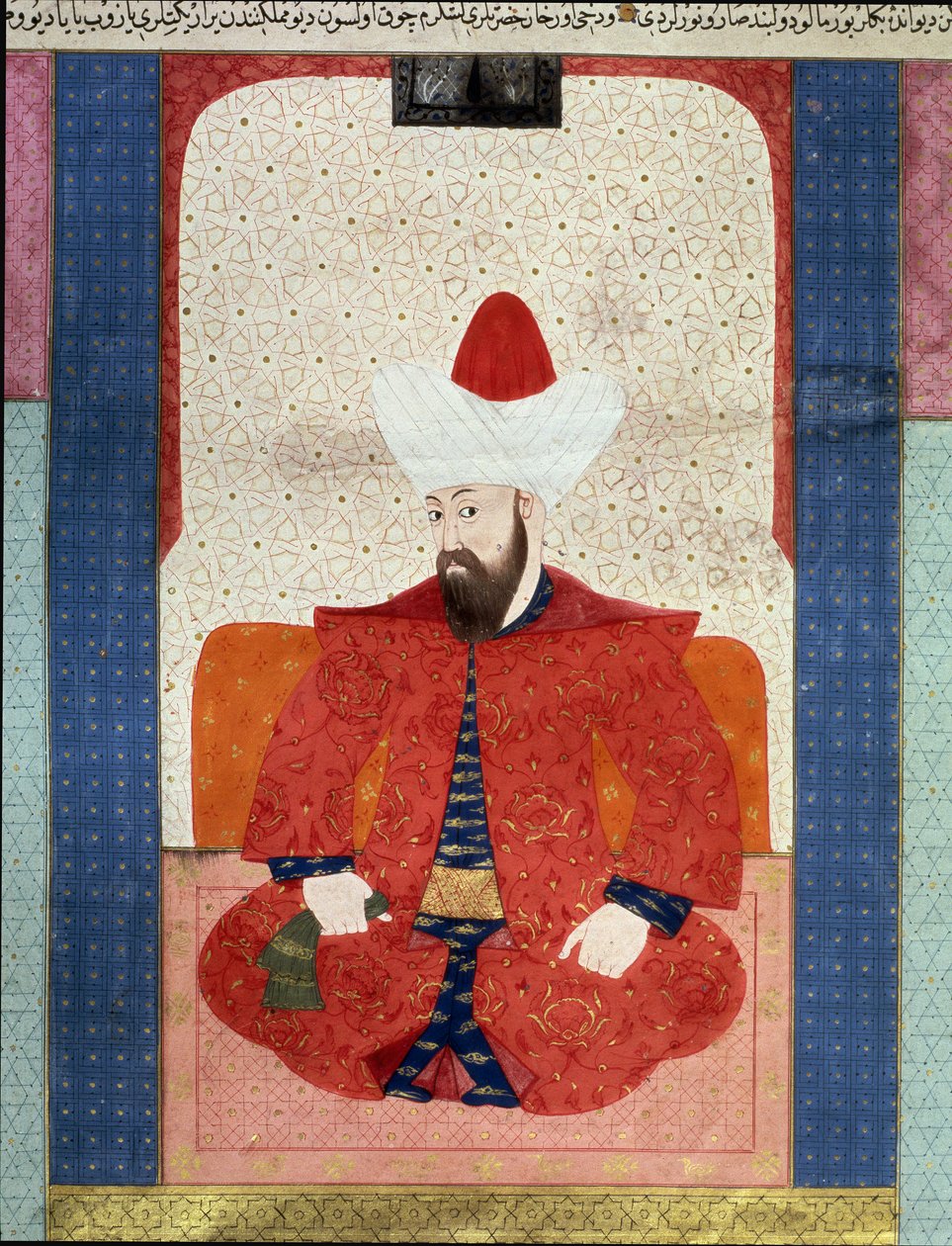 Osmanlı İmparatorluğu: “” Osmanlı İmparatorluğu Sultanı Orhan (Orkhan veya Urchan) I (1281-1360)”” Minyatür “” Zubdat al Tawarikh” (Ms. 1973, fol. 59b) Seyyyd Lokman Ashuri 1583 İstanbul, Türk-İslam Eserleri Müzesi by Ottoman School