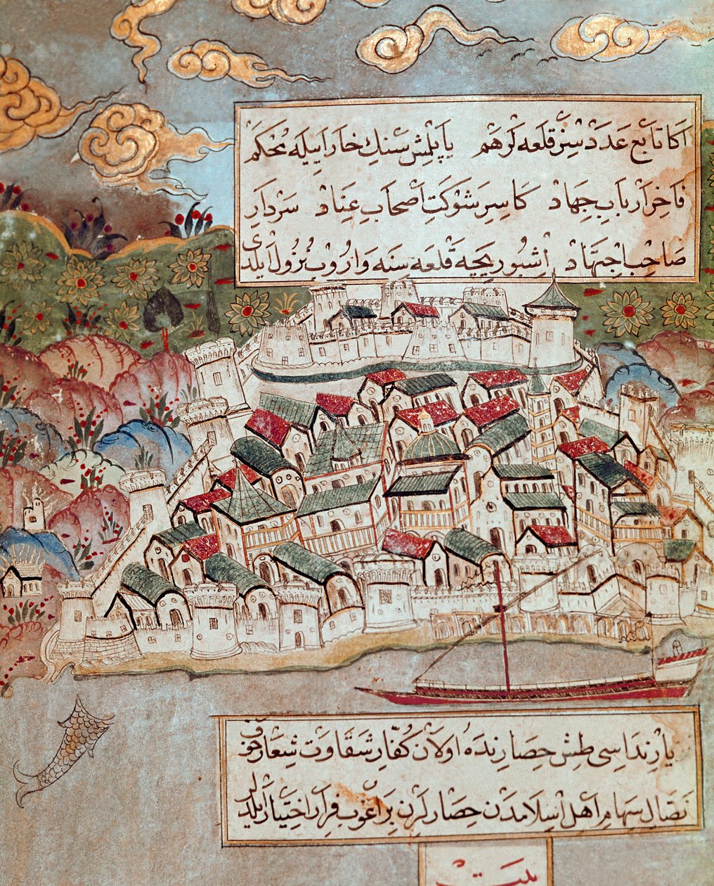 Osmanlı İmparatorluğu: Süleyman tarafından fethedilen Tuna kıyısında müstahkem bir şehrin temsili (Süleyman) Muhteşem (1520-1566) Budapeşte ve Viyana
