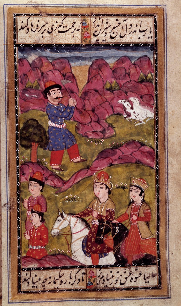 Ottoman art: horse ride of a prince. Turkish manuscript page. 16th century. Private Collection by Ottoman School