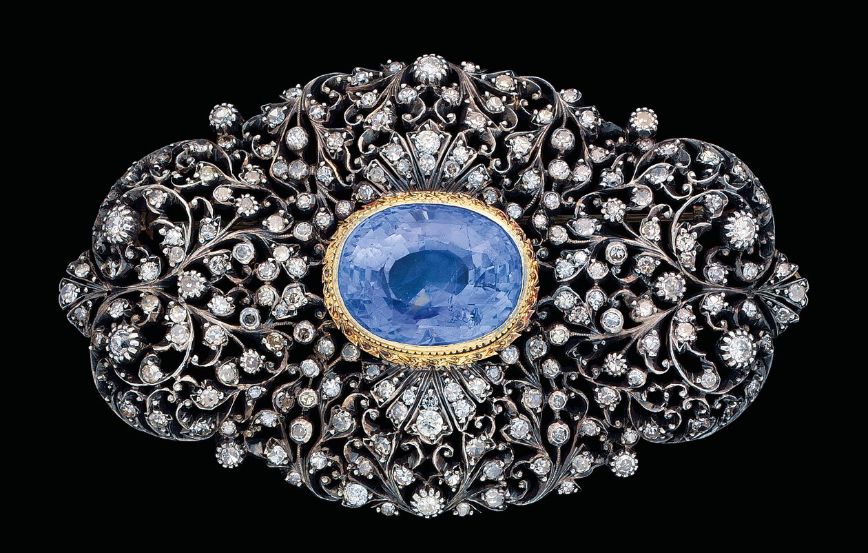 Osmanlı pırlanta ve safir broş (altın ve gümüş setli safir ve pırlanta) by Ottoman School