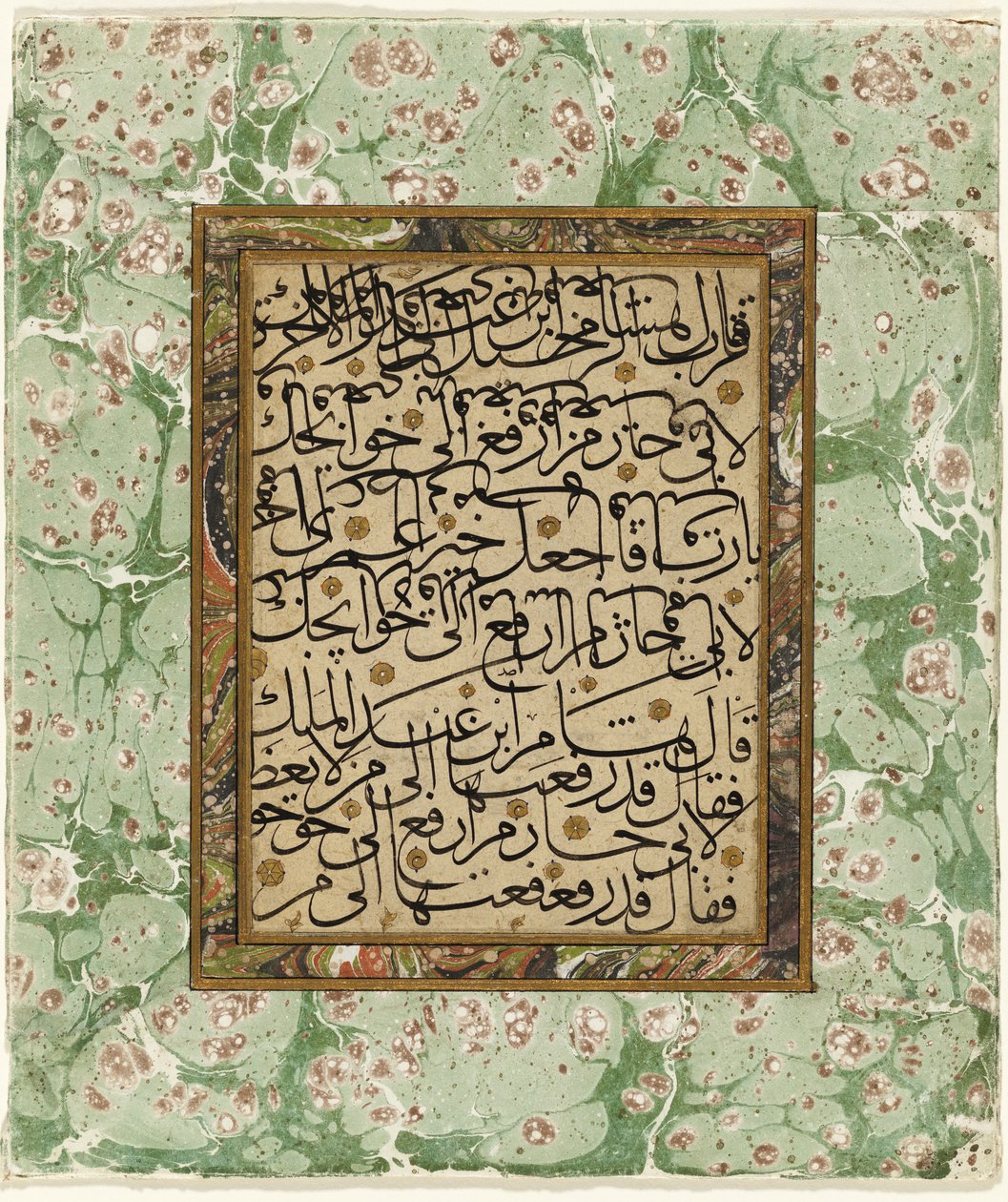 Kaligrafi Sayfası (mermer kaplı kağıt üzerine mürekkep ve altın) by Ottoman School