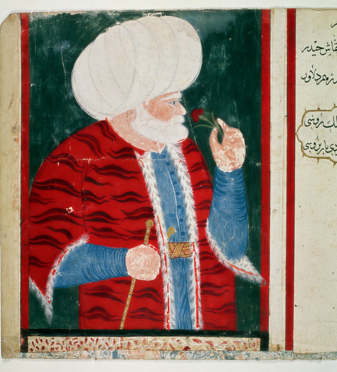 Portrait of Barberose (Khizir Khayr ad-din (Barbaros Hozor Hayreddin Pasha or Pasa or Chair ad Din, Chaireddin or Cheireddin) (1466-1546) Grand Admiral of the Ottoman Empire after a career as a pirate Miniature from the manuscript Ms. H. 2134 by Ottoman School