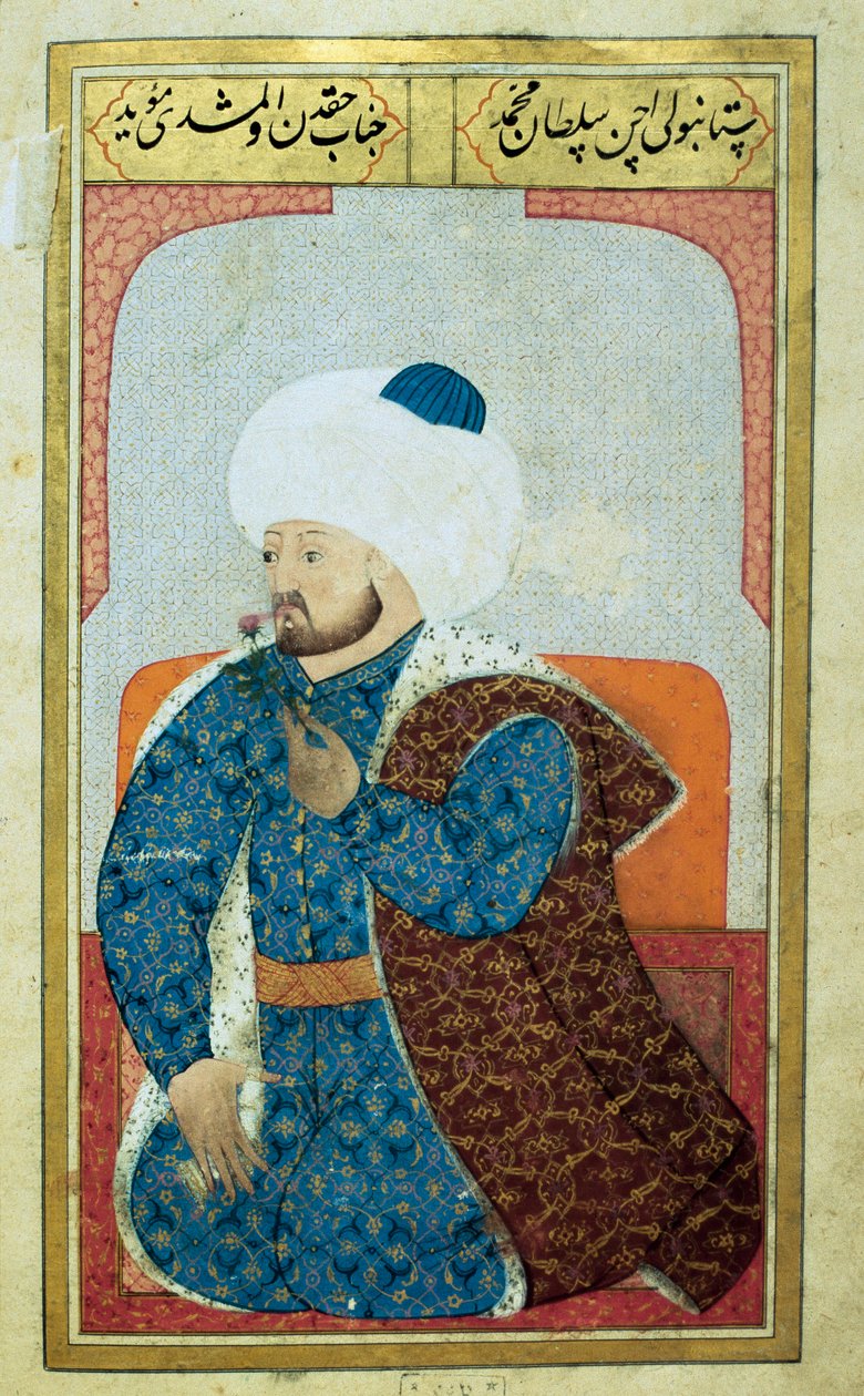 Osmanlı İmparatorluğu Sultanı Mehet II'nin Portresi (Fatih II.Mehmet veya Mehmed II Fatih) (1430-1481) Seyyid Lokman Hüseyin'in “” İnsan fizyonomisi (Osmanlıların kişisel eğilimleri hakkında) el yazmasından minyatür. (Bayan ty6087 folyo by Ottoman School