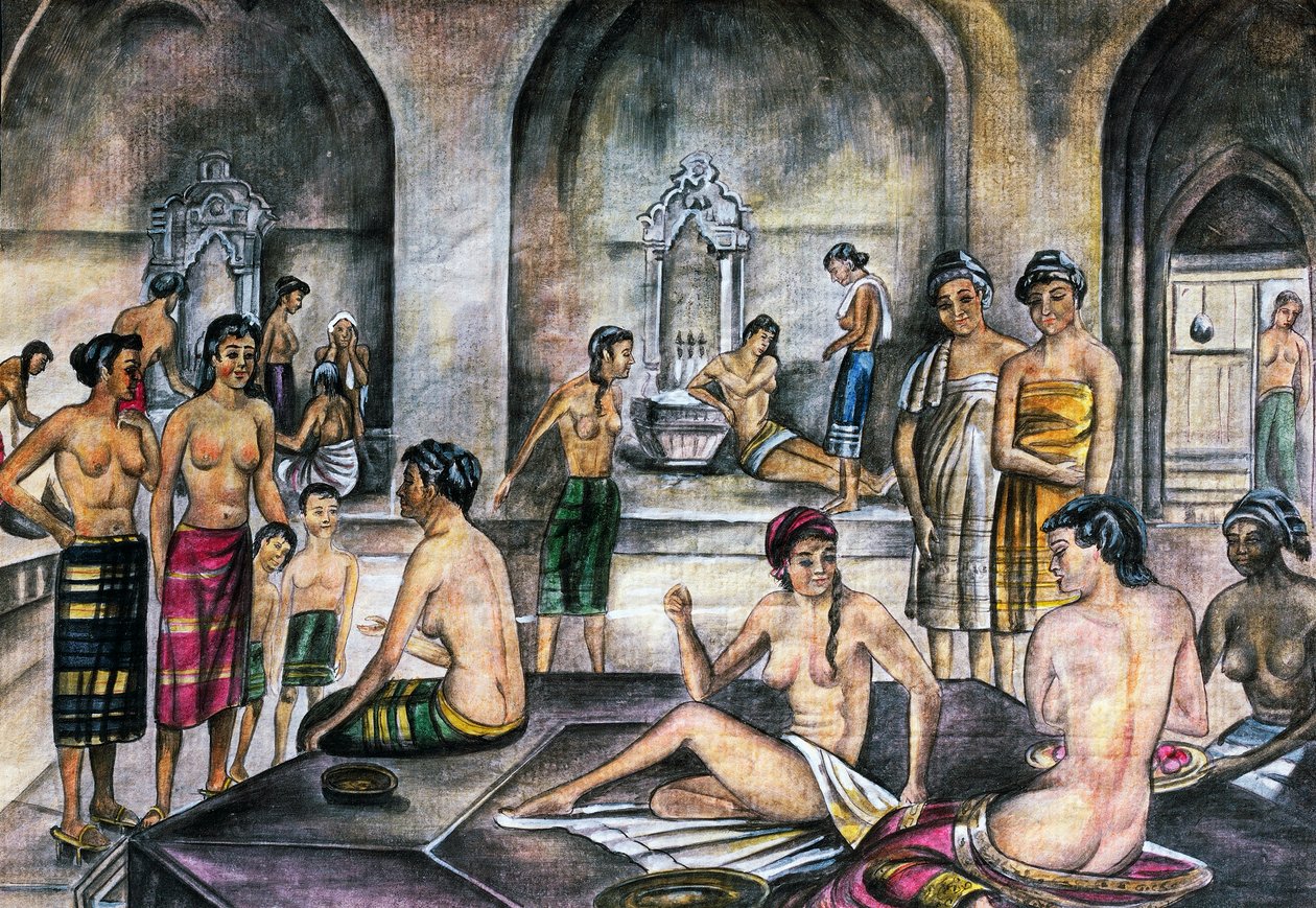 Türk hamamı, suluboya, Osmanlı uygarlığı by Ottoman School