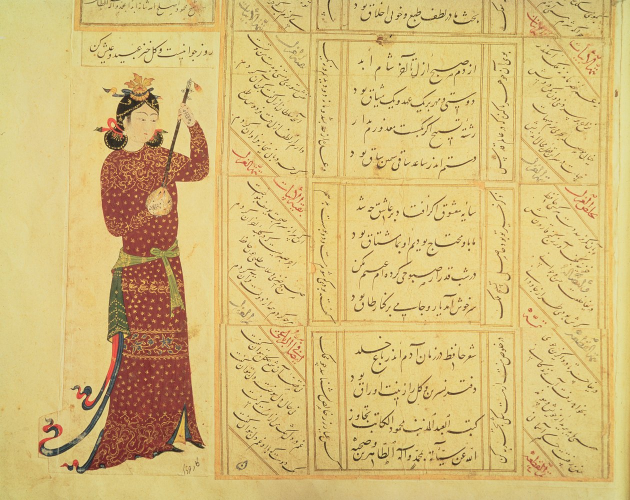 Rebab ve hat çalan kadın (kağıt üzerinde opak klozet) by Ottoman School