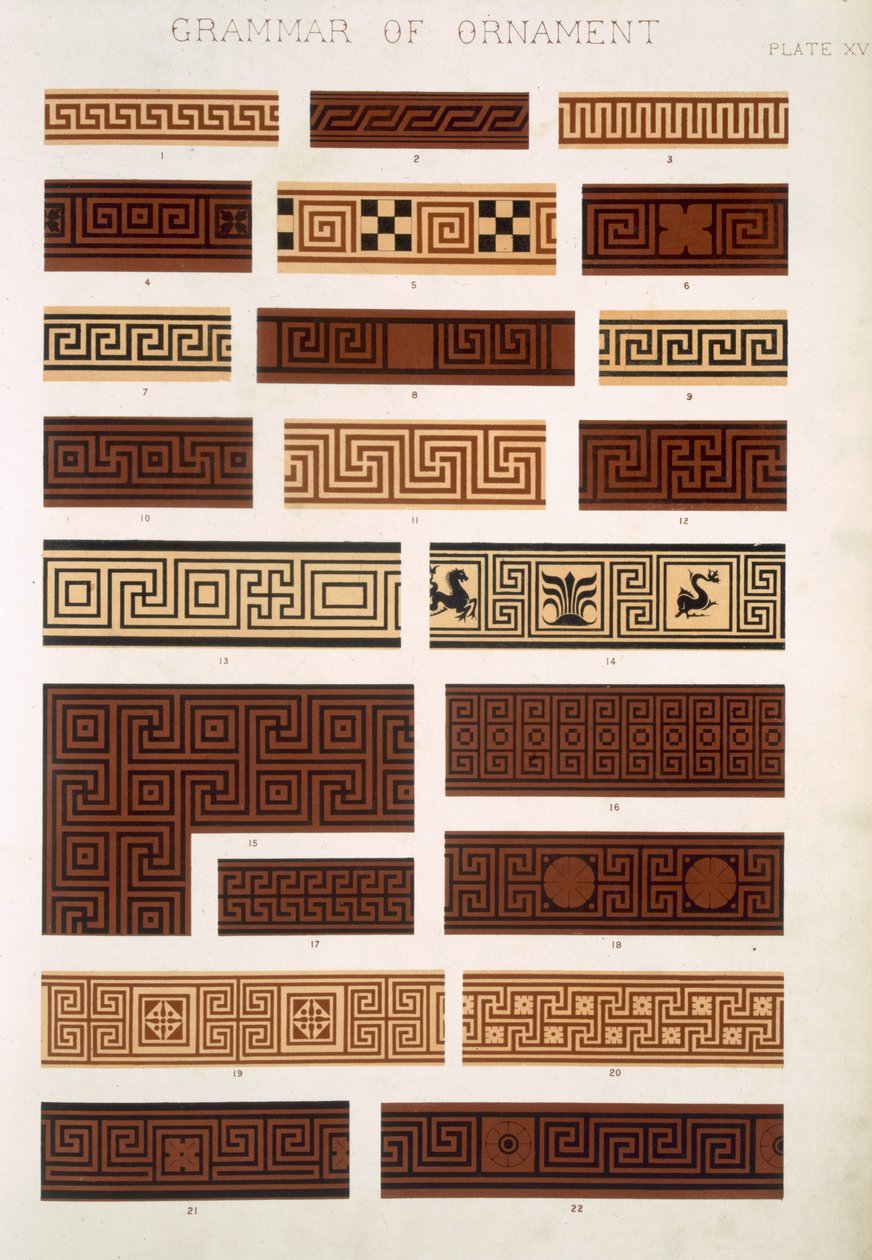 Yunanca No 1, Plaka XV, Owen Jones'un (1809-68) 'The Grammar of Ornament' kitabından by Owen Jones