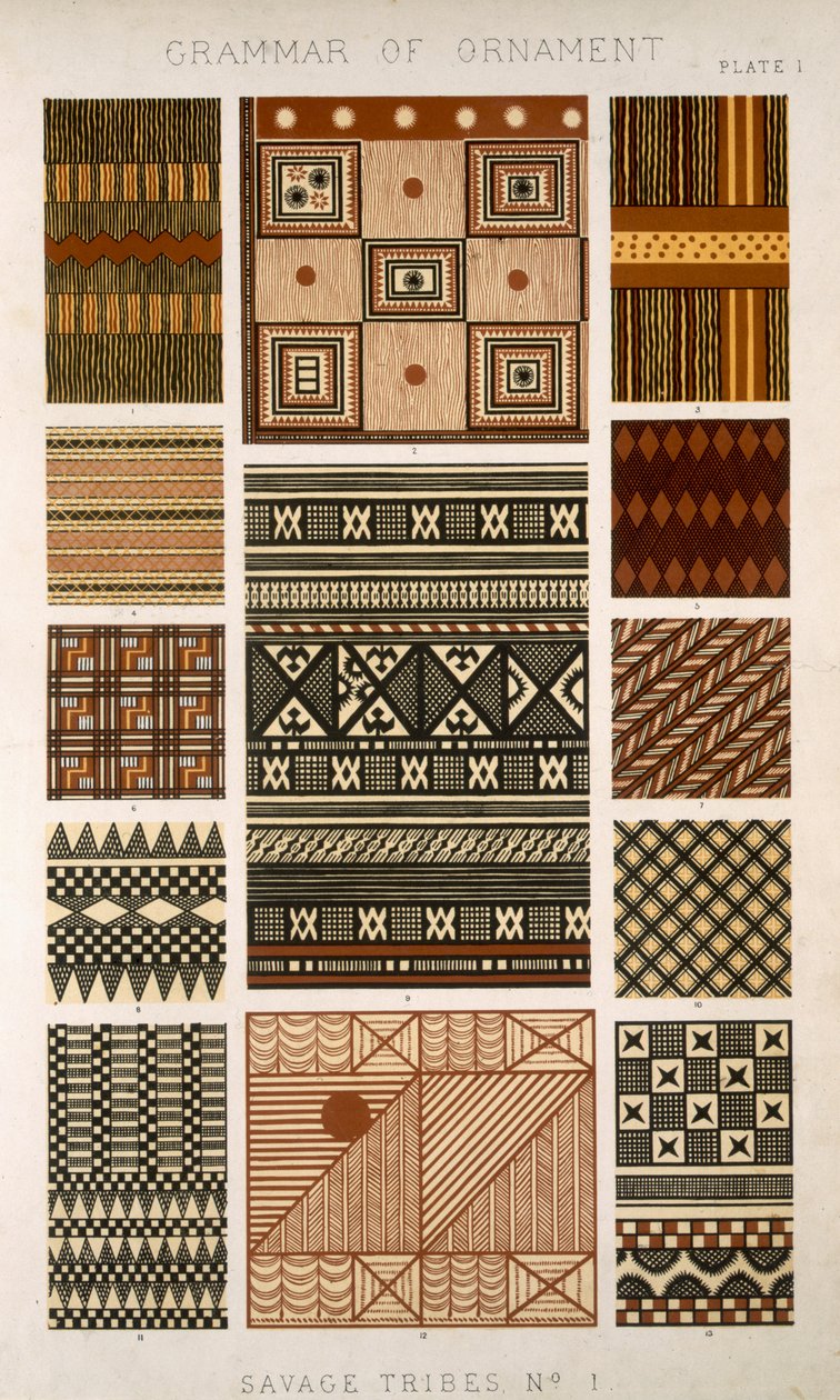 Owen Jones'un (1809-68) 'The Grammar of Ornament' adlı kitabından Savage Tribe No 1, Plaka 1, by Owen Jones