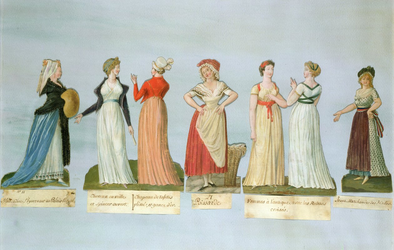 Fransız Devrimi sırasında moda olan elbiseler ve kostümler (guaj) by P. A. and J.B. Lesueur