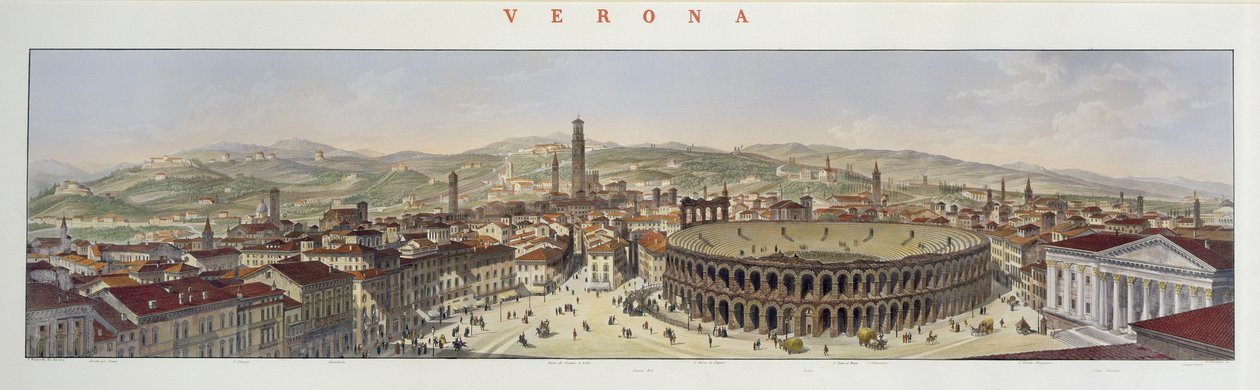L. Cherbuin tarafından oyulmuş Verona görünümü (renkli gravür) (bkz. 130088) by P. Majocchi
