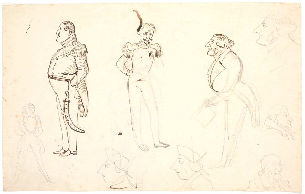 Frederik VII ve diğerlerinin karikatürü, i.a. Grundtvig, muhtemelen Orla Lehmann ve ark. by P.C. Skovgaard