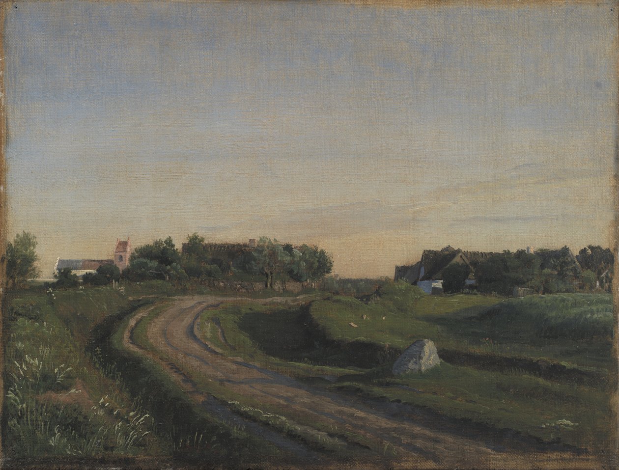 Kuzeyden görülen Kilise ile Vejby. Akşam ışığı. zelanda by P.C. Skovgaard
