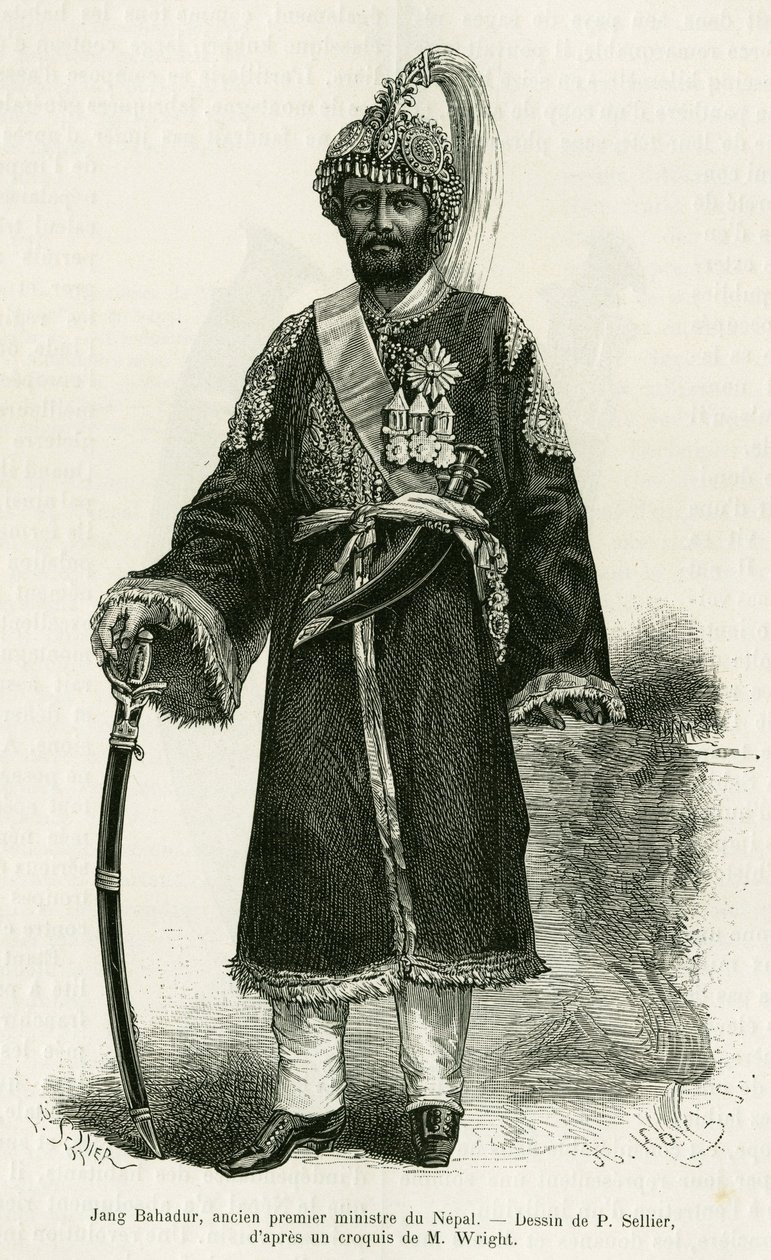 Jang Bahadur (1816-1877), Nepal Başbakanı. Edouard Charton (1807-1890), Hachette, Paris tarafından yönetilen le tour du monde 1886
