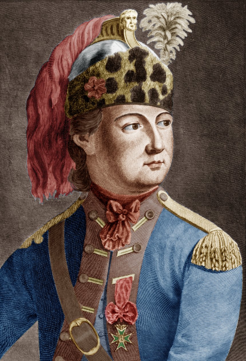 Eon Şövalyesi (1728-1810), kral için Fransız gizli ajanı, çapraz elbise giyerdi, renkli belge kazırdı by P. Jean Baptiste Bradel