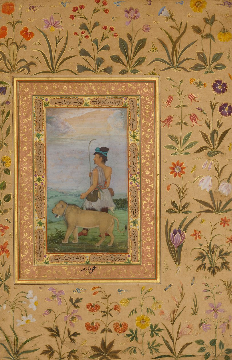 Dervish With a Lion, Shah Jahan Albümünden Folio, verso: yakl. 1630, recto: yaklaşık. 1500. by Padarath