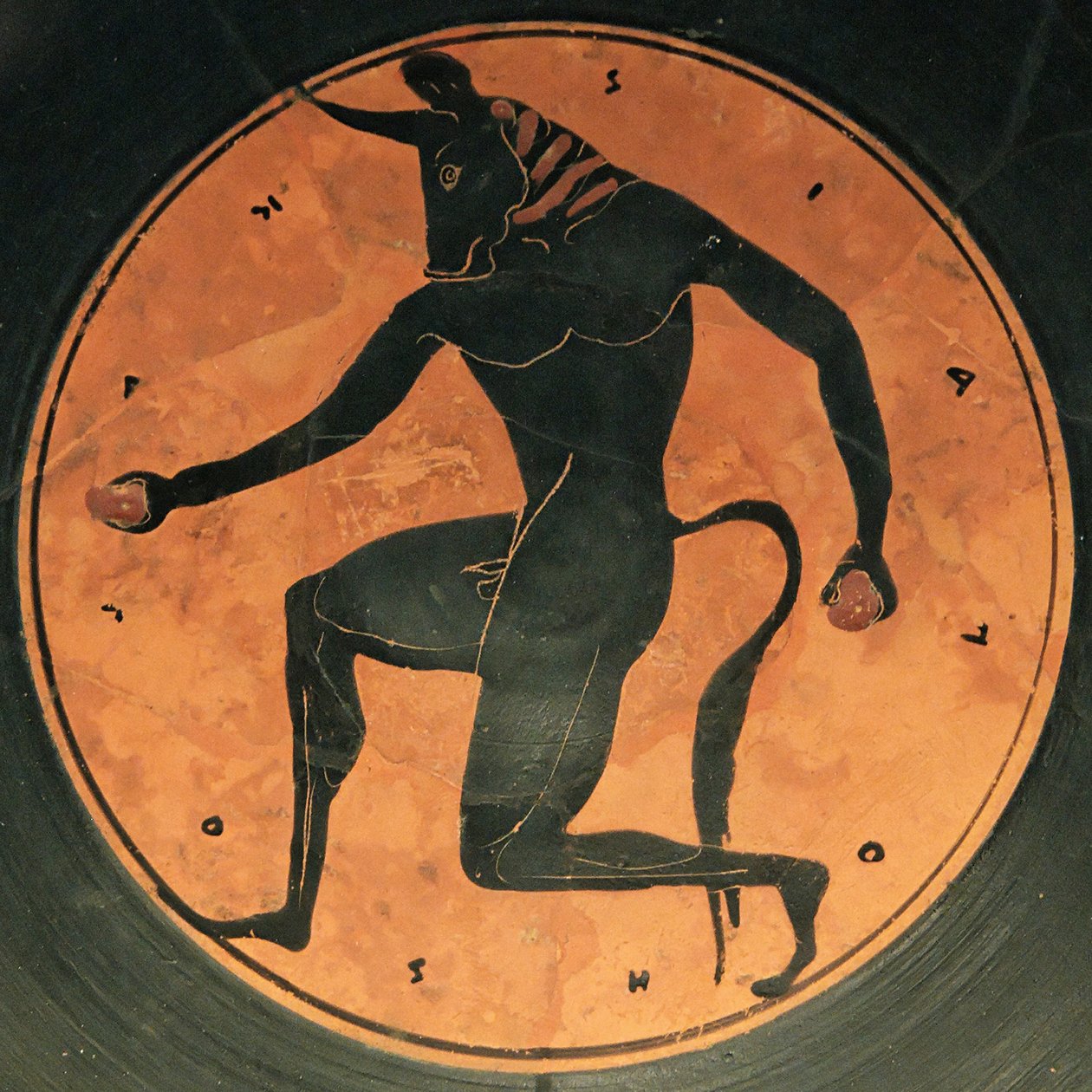 Minotaur Antik Yunan Çömlekçiliği, c.515- (siyah figürlü çanak çömlek) by Painter of London E342