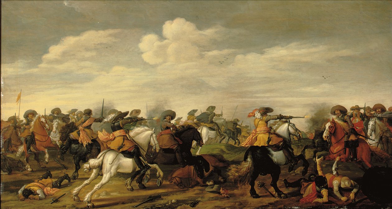 Bir manzarada bir süvari çatışması by Palamedes Palamedesz