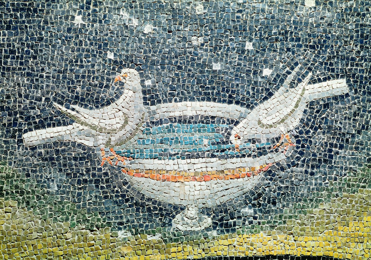 Bir kaseden su içen güvercinler, MS 430 dolayları (mozaik) by Paleo Christian