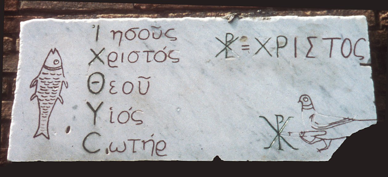 Hıristiyan Sembolleri ile cenaze plaketi (mermer) by Paleo Christian