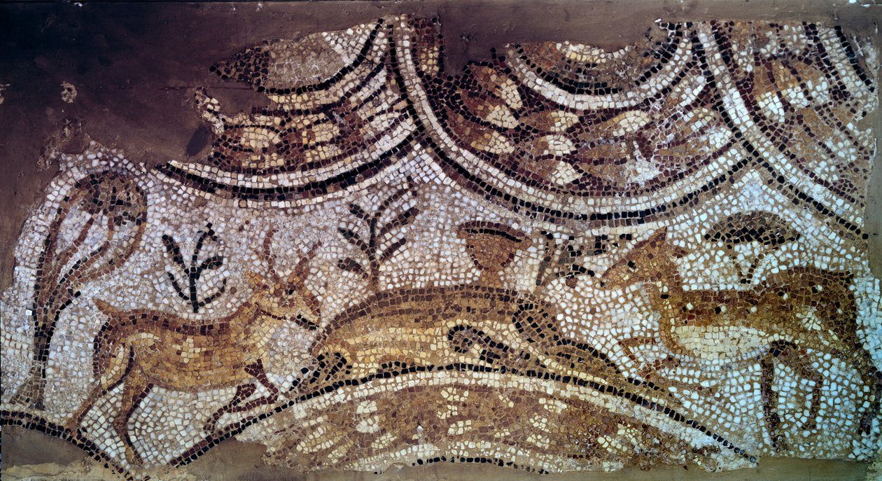 Paleochristian sanatı: kilise mozaiklerinin bir parçası: geyik ve geyik içme Suyu. MS 6. yüzyıl. Kartaca, Bir Ftouhi, Tunus