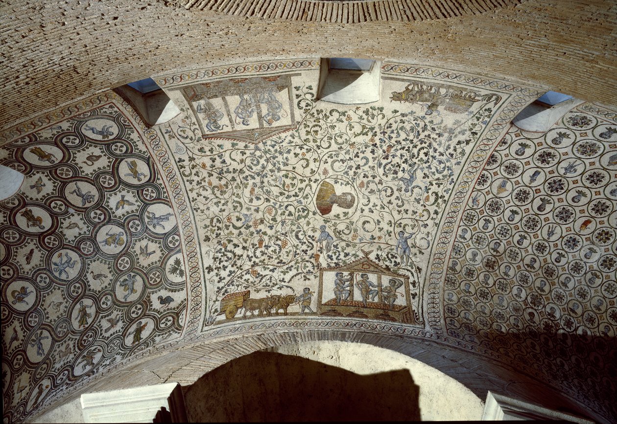 Erken Hıristiyan sanatı: hasat sahnesi. 4. yüzyıldan kalma mozaik detayı by Paleo Christian