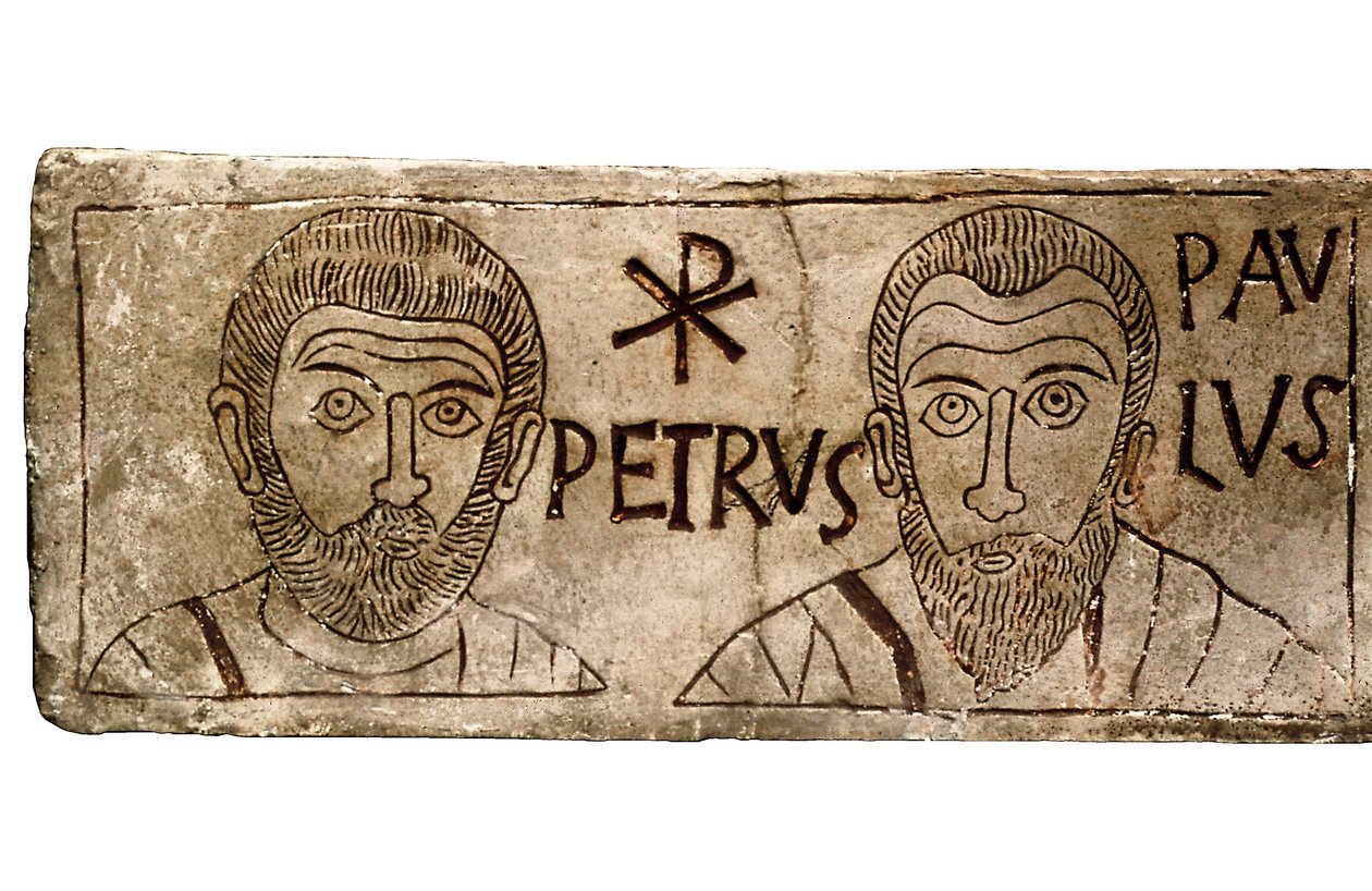 Havariler Peter ve Paul'u tasvir eden lahit, Erken Hıristiyan uygarlığı by Paleo Christian Paleo Christian