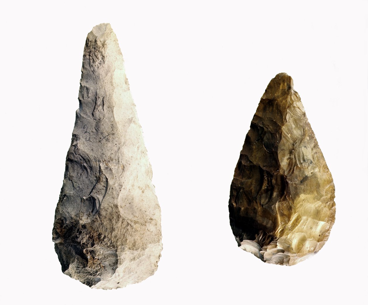 Two blades, from Saint-Acheul, Lower Acheulean Period, c.20,000 BC (flint) by Paleolithic