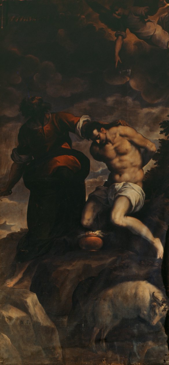 Org kapısından sahne, Abraham ve Isaac, 1600 by Palma Il Giovane