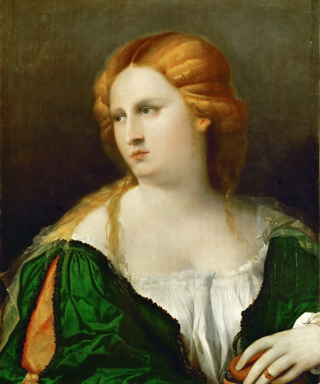 Yeşil elbiseli genç kadın by Palma il Vecchio