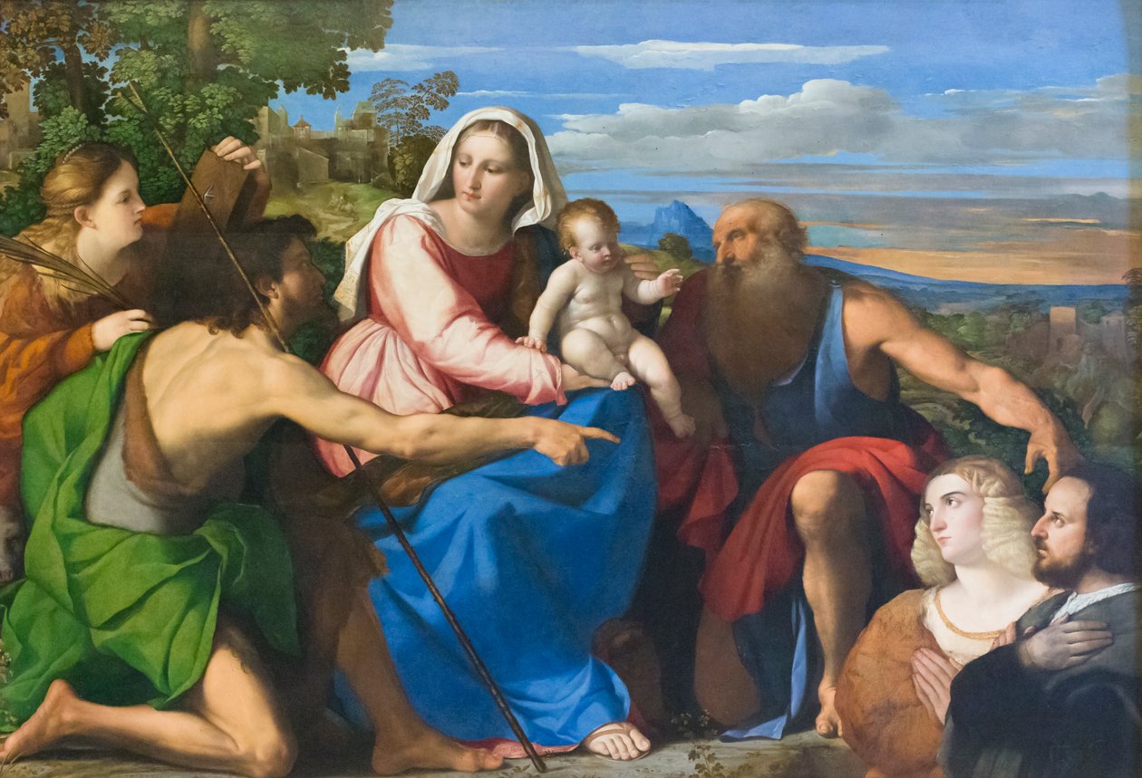 Bağışçılarla kutsal sohbet by Palma Il Giovane (1548 1628)