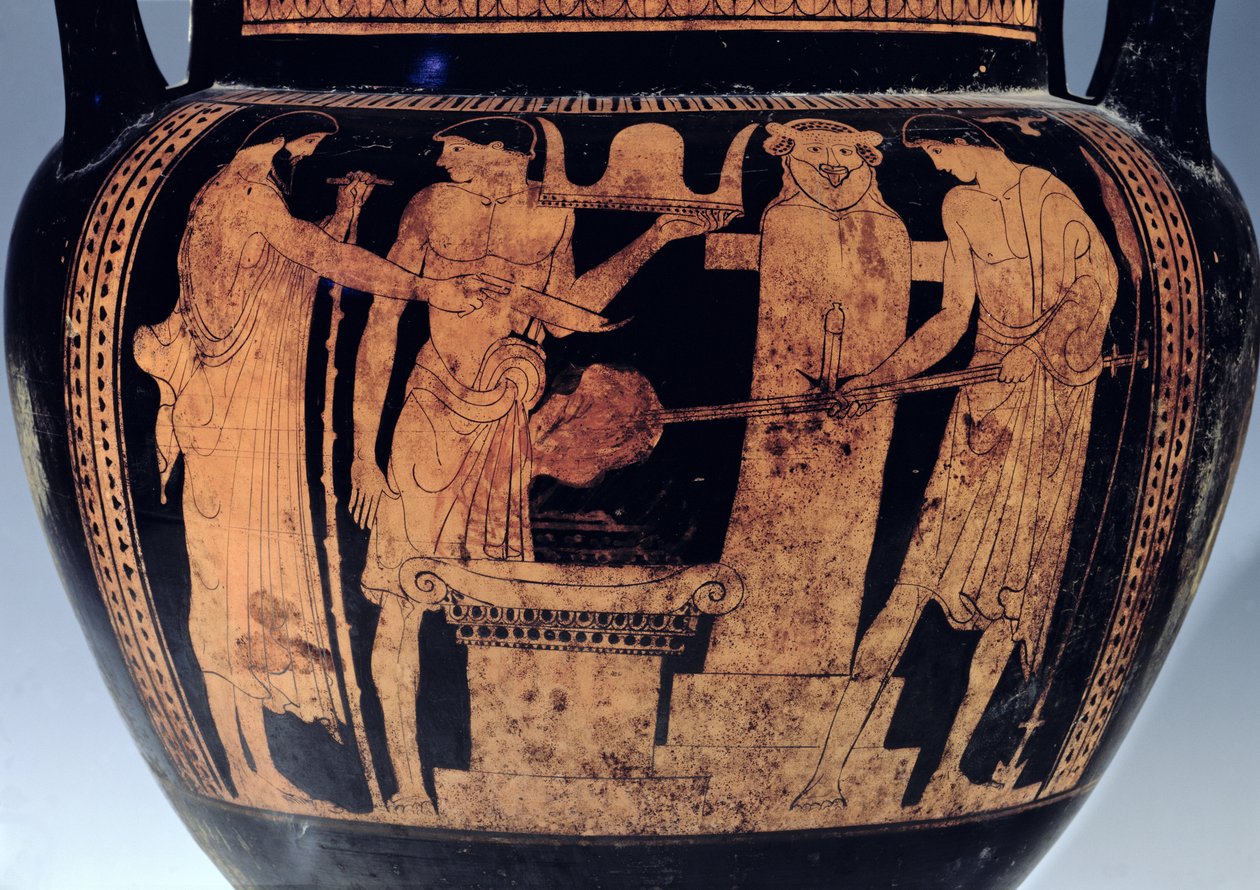 Tavan arası kırmızı figürlü krater, detay, Vulkan demirhanesi sahnesiyle süslenmiş, MÖ 5. yy (seramik) by Pan Painter