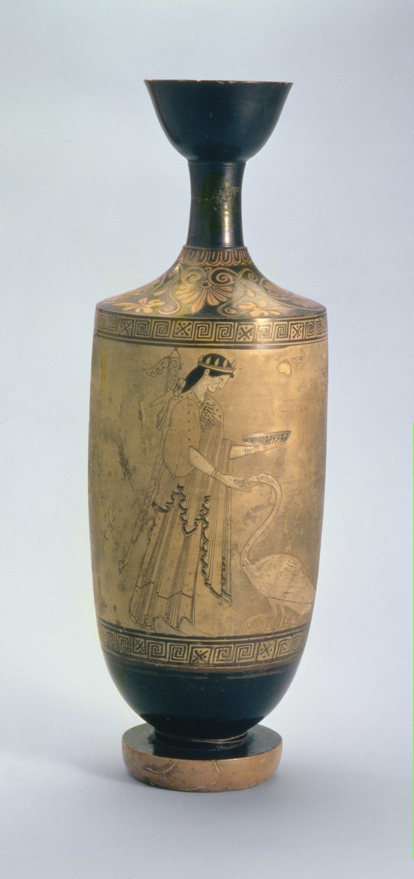 Artemis ve bir kuğu ile beyaz zeminli çatı katı Lekythos, MÖ 490 dolayları (seramik) by Pan Painter