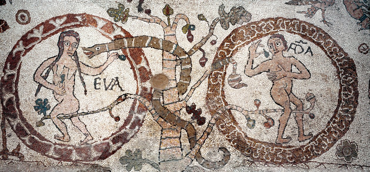 Pantaleone, rahip ve mozaikçi Adem ve Havva Mozaiğinin cazibesi. 1163-1166. Otranto Katedrali