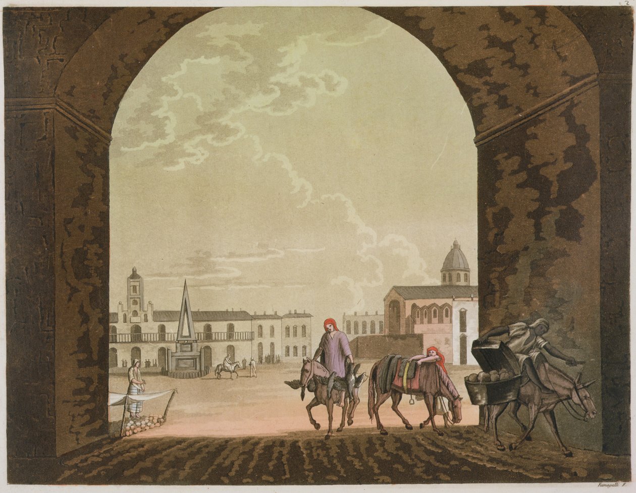 Plaza de Mayo, Buenos Aires, Arjantin, 'Antik ve Modern Kostüm, Cilt II, plaka 2, Jules Ferrario tarafından, yayınlandı c.1820'ler-30'lar by Paolo Fumagalli