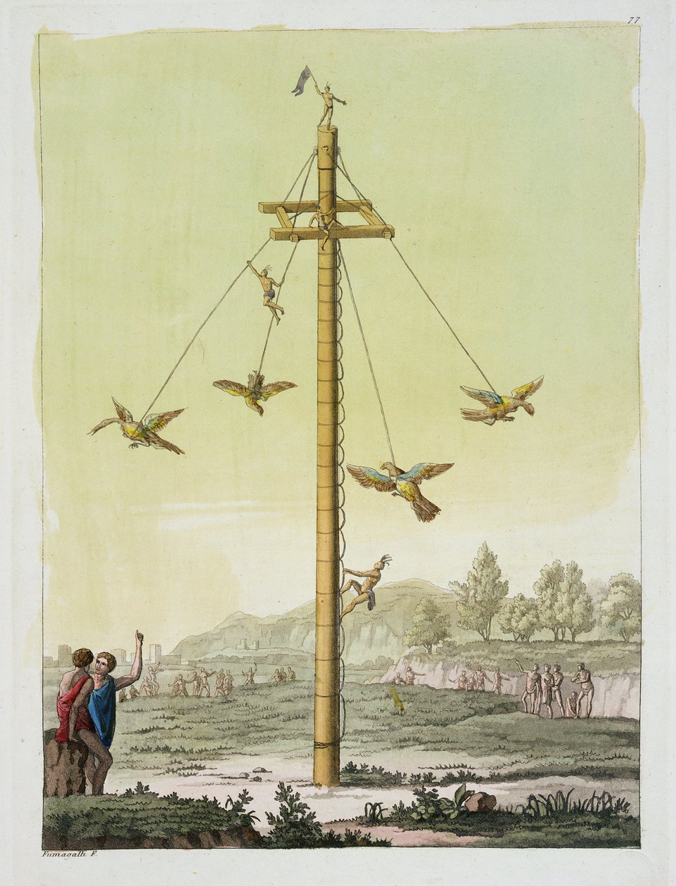Uçan Oyun, 'Le Costume Ancien et Moderne'den, Cilt I, levha 77, Jules Ferrario, yayınlanmış, 1820'ler-30'lar (renkli gravür) by Paolo Fumagalli