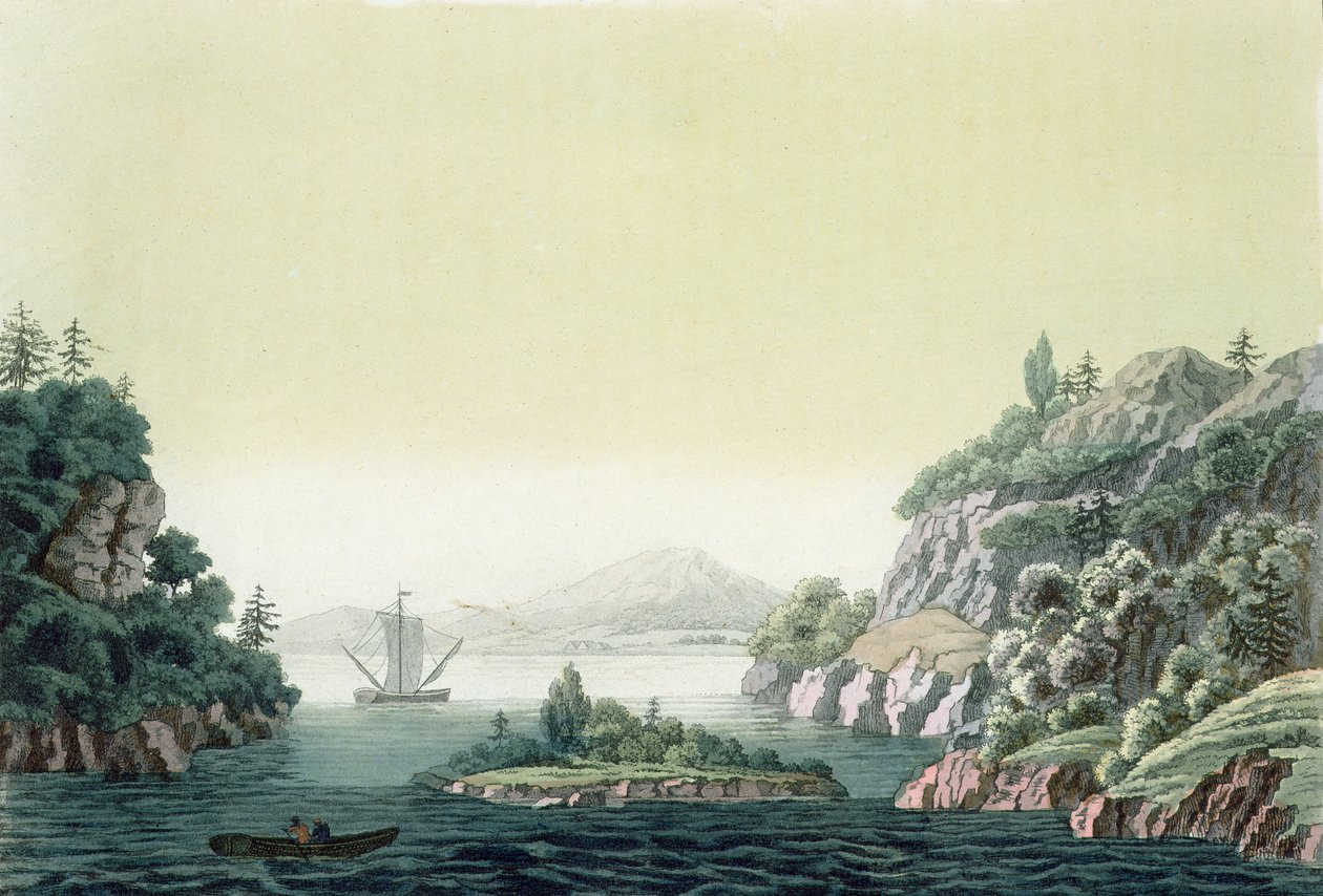 Vernon Dağı yakınlarındaki Potomac nehrinin görünümü (renkli gravür) by Paolo Fumagalli