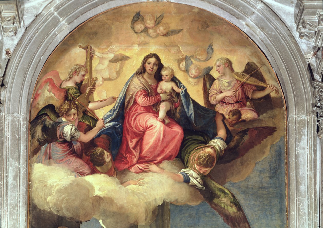Melek müzisyenlerle Bakire ve Çocuk (33414 detayı) by Paolo Veronese