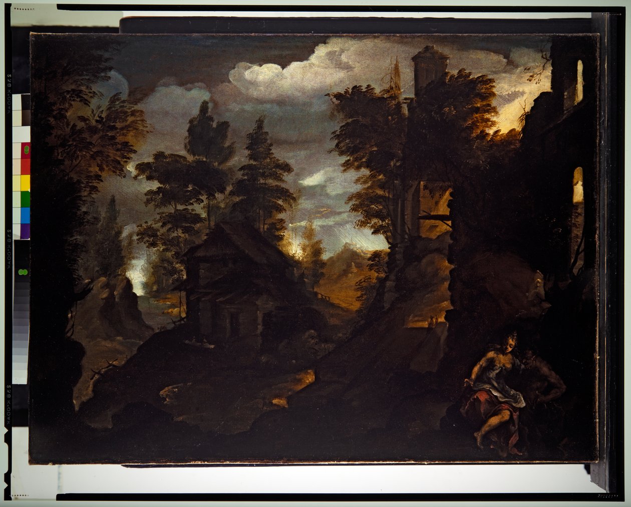 Kayalık ormanlık bir arazideki yıkık bir binanın yanında bir peri ve bir satir by Paolo (1540 96) Fiammingo