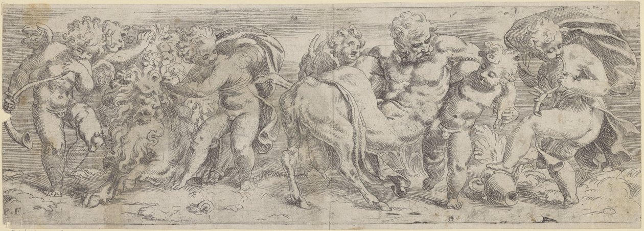 Sarhoş satir ve putti by Paolo Farinati