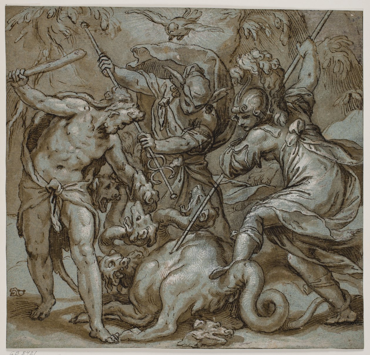 Hydra'yı öldüren Herkül, Merkür ve Minerva by Paolo Farinati