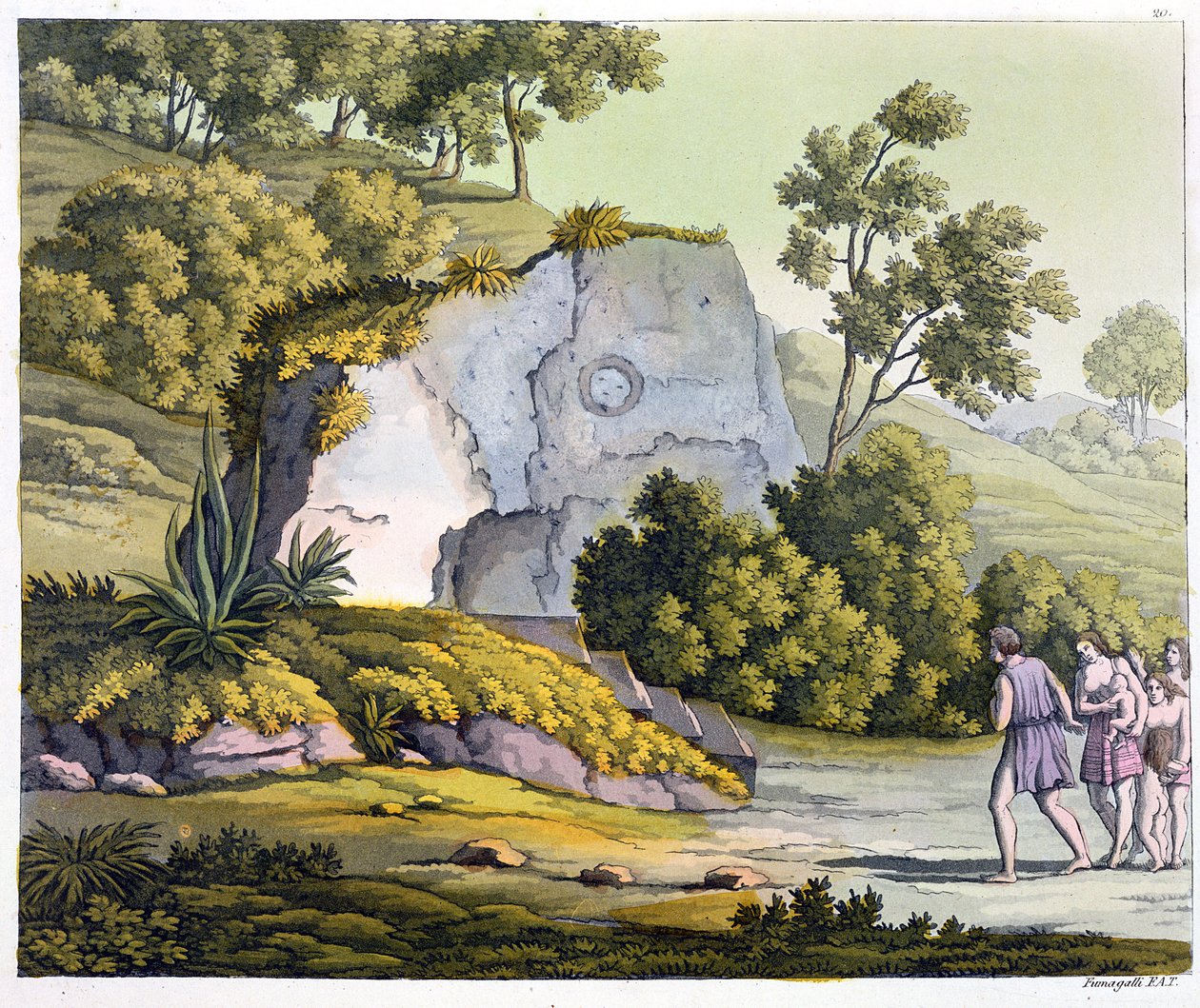Güneş tapınağı, Peru, 'Le Costume Ancien et Moderne'den, Cilt II, levha 20, Jules Ferrario tarafından, 1820'lerden 30'lara kadar yayınlandı (renkli gravür) by Paolo Fumagalli