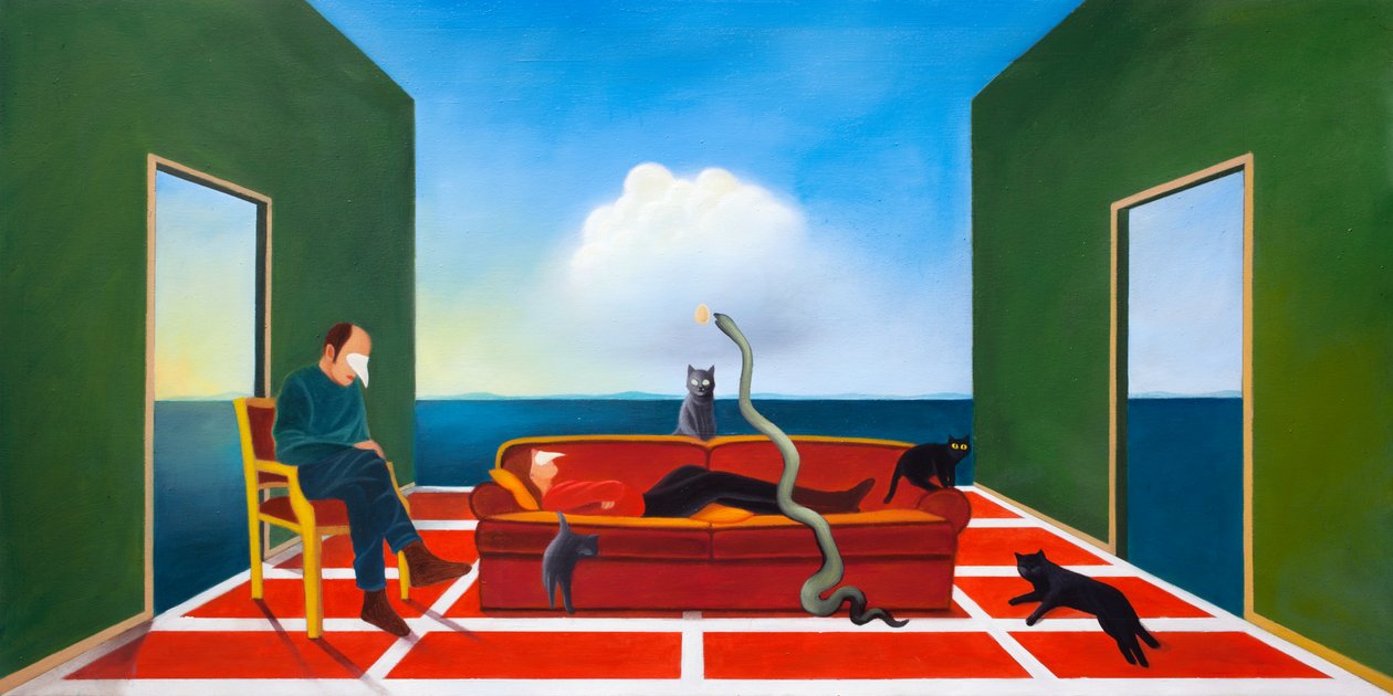 Terapi, 2021 (ahşap panel üzerine yağlıboya) by Paolo Perfranceschi