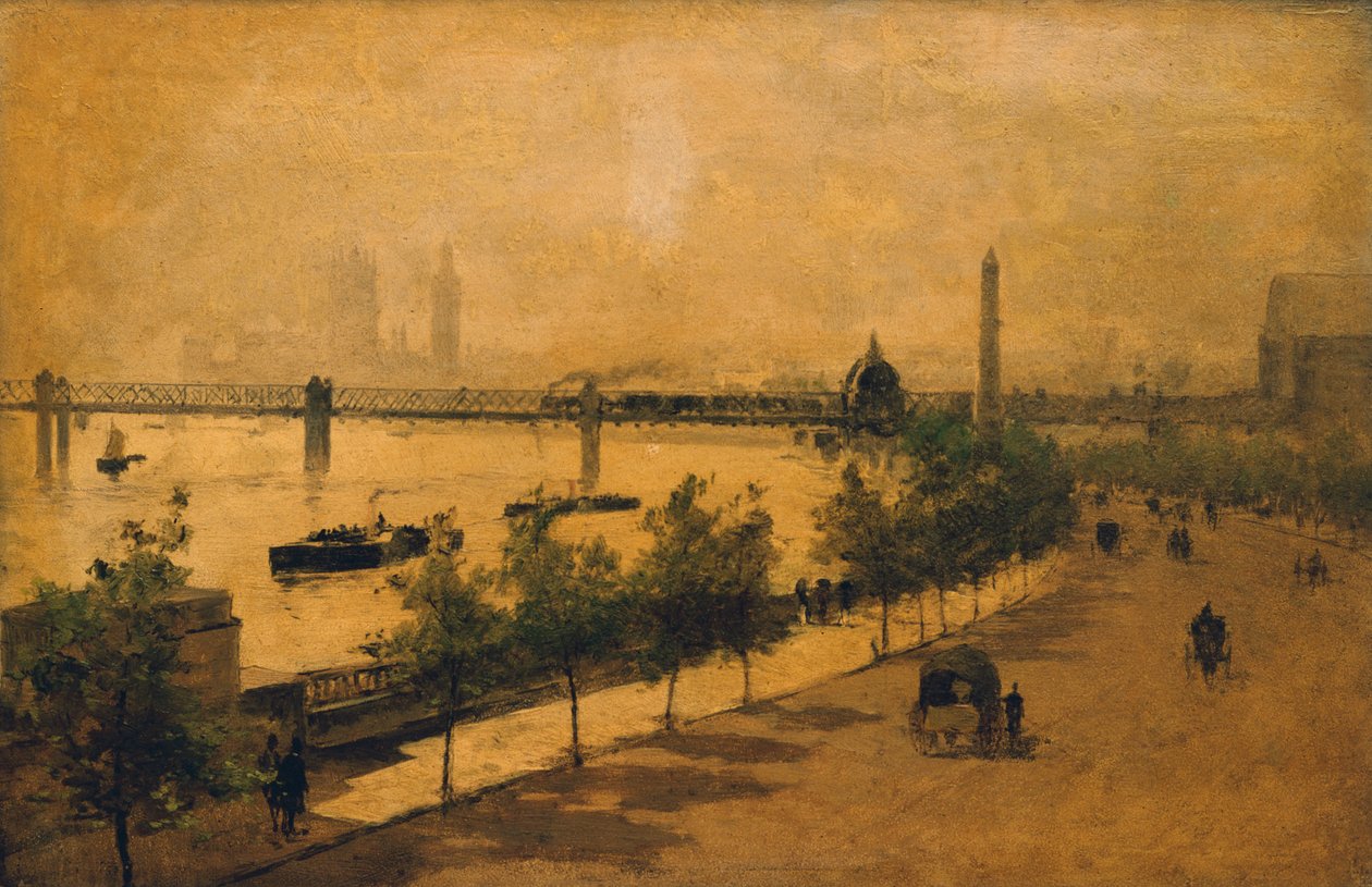 Thames Embankment, Londra (panelde yağlı boya) by Paolo Sala