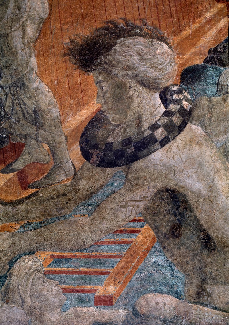 Nuh ve Tufan, geminin dışındaki kayıp insanlardan birinin kostümünün detayı - Fresk by Paolo Uccello