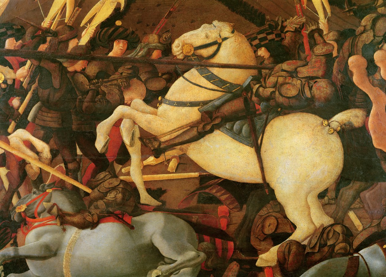 San Romano Savaşı, Bernardino della Ciarda atından inen detay, c.1456, panelde tempera by Paolo Uccello