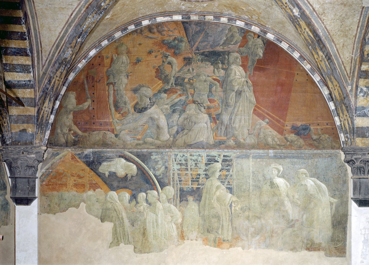 Tufan ve Suların Çökmesi (üst bölüm) Nuh'un Kurban ve Sarhoşluğu (alt bölüm) lunette (detay için bkz. 123196) by Paolo Uccello