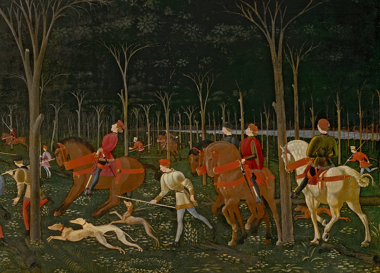 Ormandaki Av, c.1465-70, 100861 panel detayı üzerine yağlı boya by Paolo Uccello