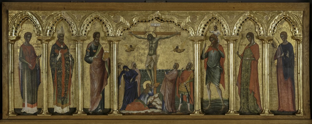 Aziz Stratonicus, Aziz Hermolaus, Aziz Matta, Aziz Cristopher, Aziz Thecla ve Aziz Abundius, Azizlerle Çarmıha Gerilme Poliptiği by Paolo Veneziano